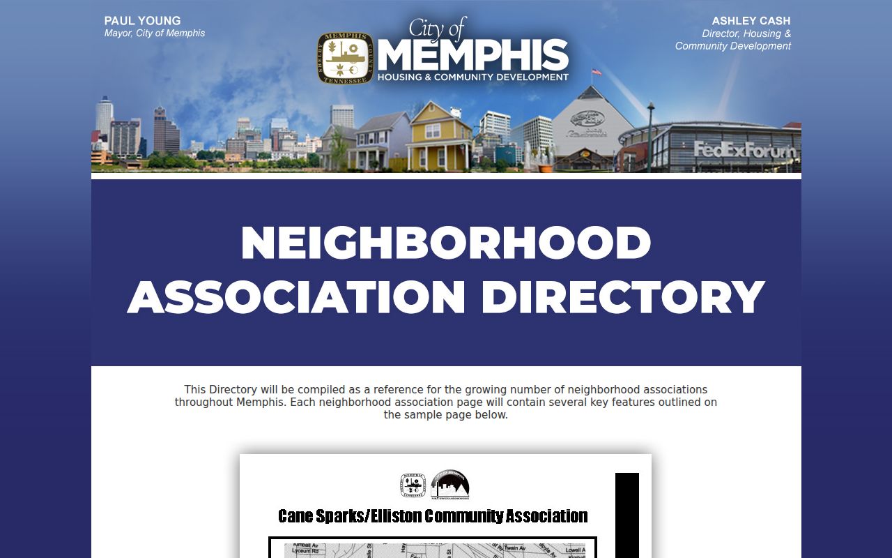 Shelby County neighbors Memphis neighborhood association directory fields