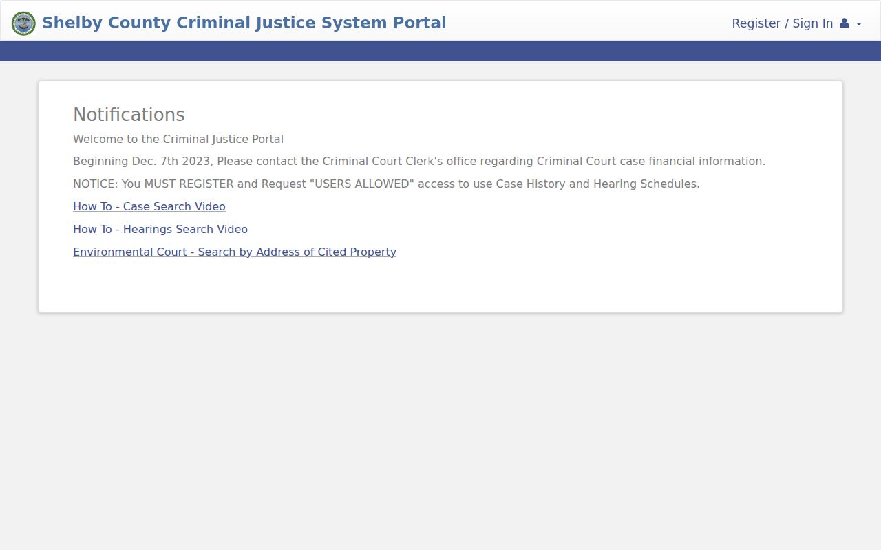 Shelby County resident lookup criminal case search entry point