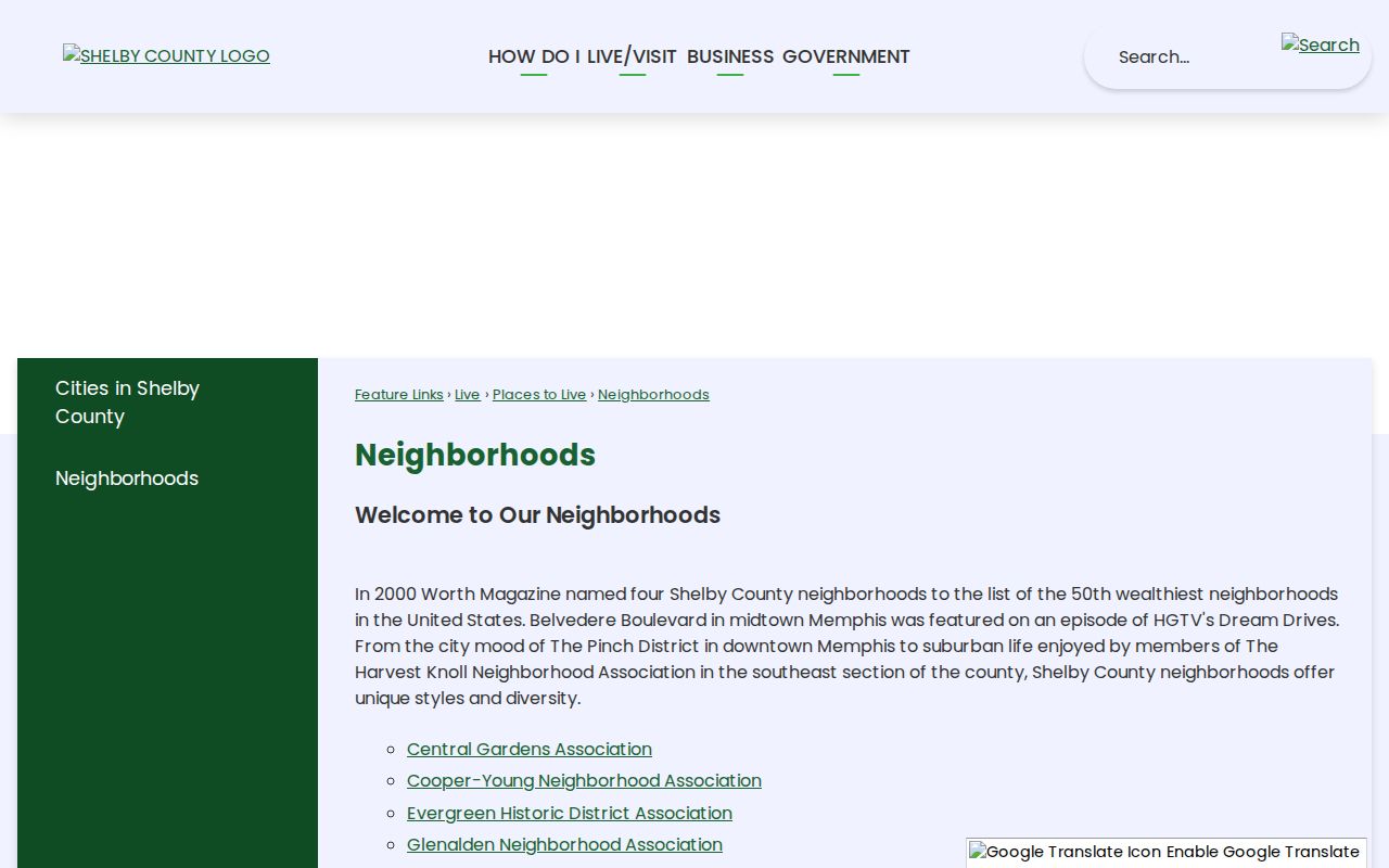 Shelby County neighbors official neighborhoods list