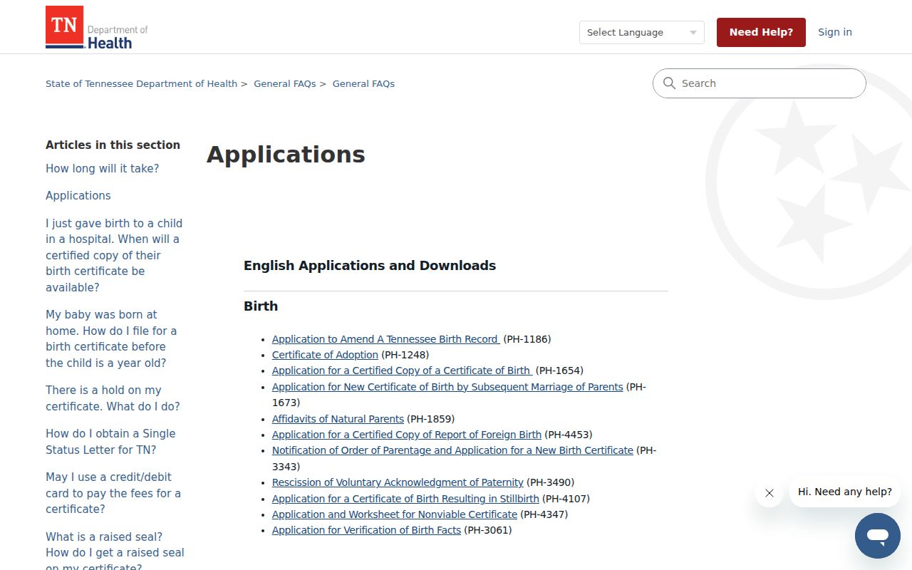 Shelby County resident lookup Tennessee vital records application inventory